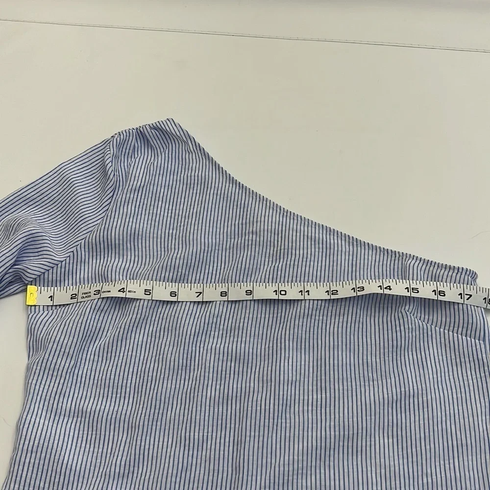 L’ Academie romantic sleeve blue & white pinstripe shirt size S - Picture 13 of 16